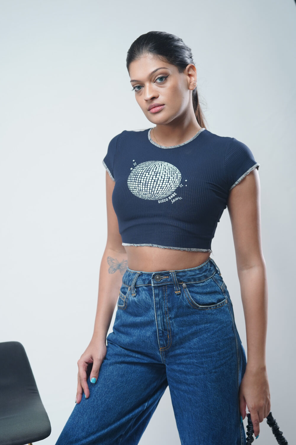 DISCO BALL CHEST PRINT T-SHIRT