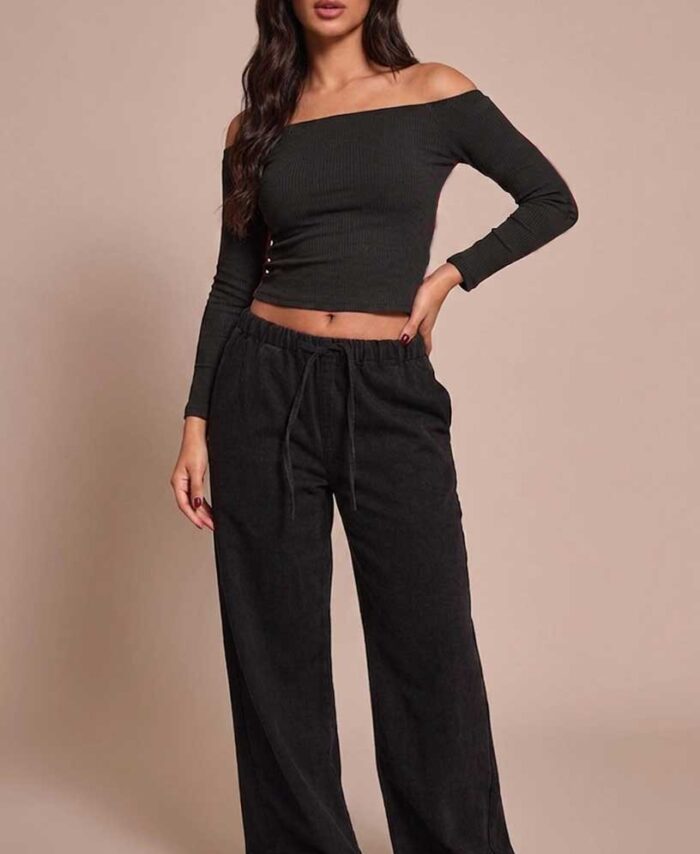 DROP SHOULDER LONG SLEEVE RIB TOP