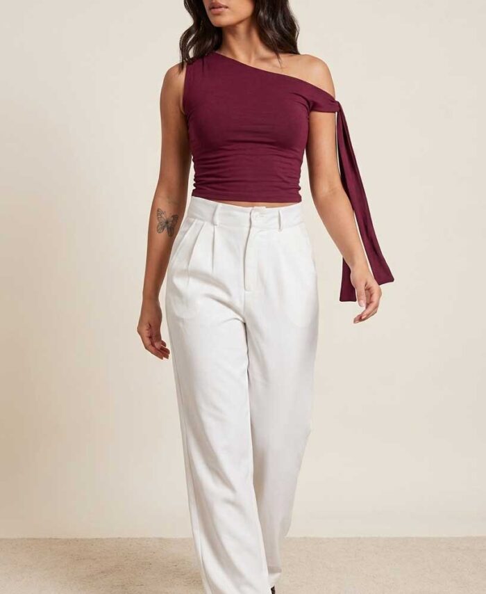 ONE SHOULDER TIE SLEEVELESS TOP