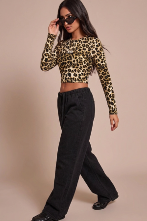 LOPARD PRINT LON SLEEVE TOP