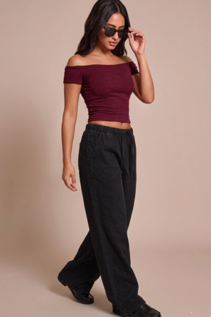 DROP SHOULDER SHORT SLEEVE RIB TOP
