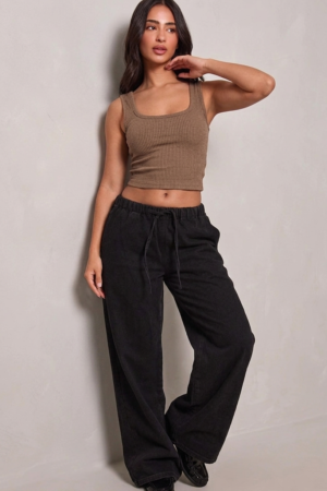 SQUARE NECK RIB CROP SKINNY