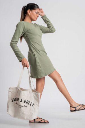 LONG SLEEVE RIB  CREW NECK DRESS