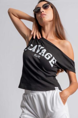 DROP SHOULDER SAVAGE PRINTES RIB TOP