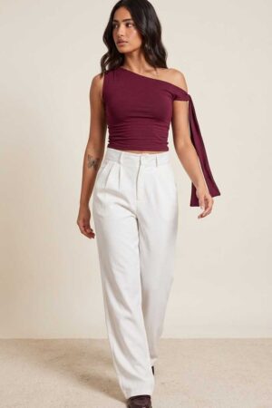DROP SHOLDER TIE JERSY TOP
