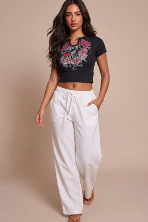 CREW NECK PRINTED WAFFLE T-SHIRT