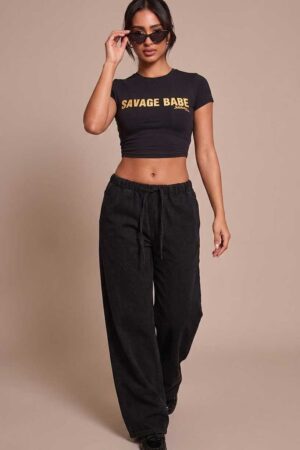 CREW NECK SAVAGE BABE T-SHIRT